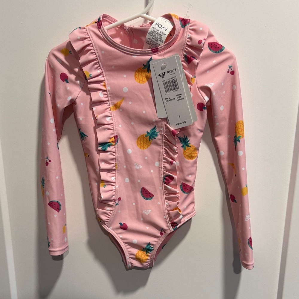 Roxy Pink Tropical Print Rashguard Swimsuit NWT